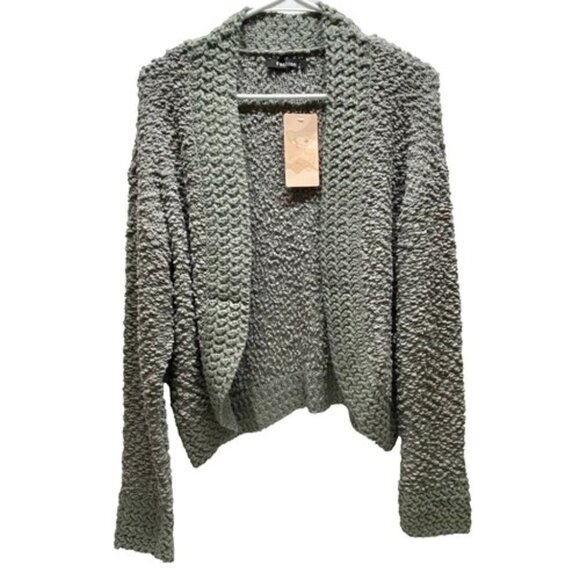 Fashion Brand Womens Medium Open Front Cardigan Grey Cozy Plush Waist Length NWT - Picture 1 of 6